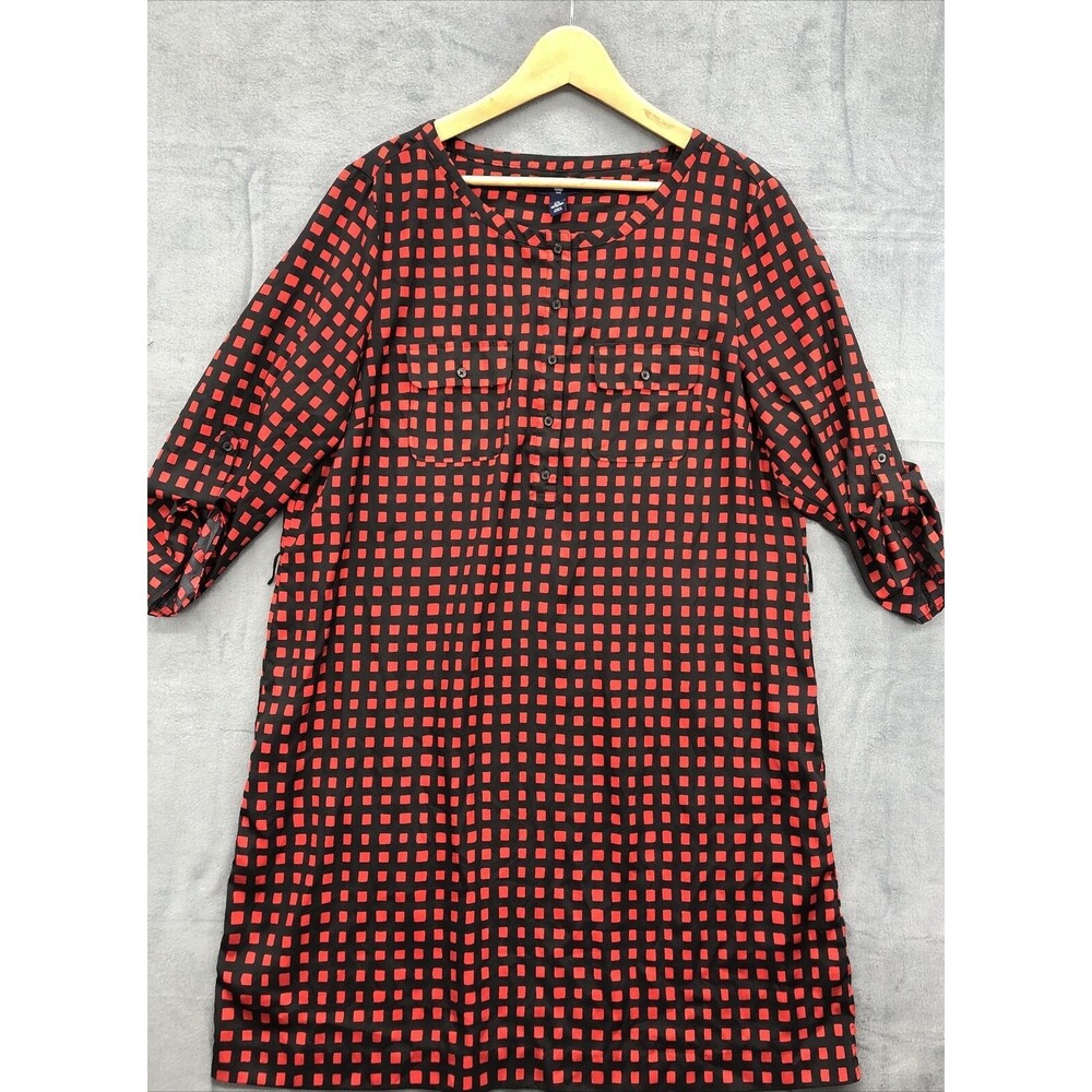 Gap Womens Shirt Dress XL Windowpane Plaid Buffalo Check Roll Tab Sleeves